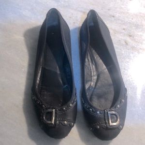 DiorBlack Leather and Canvas Ballerina Flat Size 7.5 Silver Metal Detail